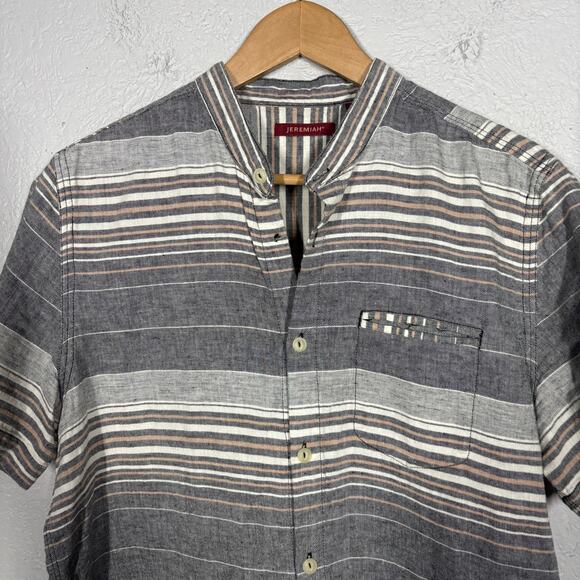 Jeremiah Button Up Shirt Short Sleeve Casual Stripe - M - Picture 2 of 4